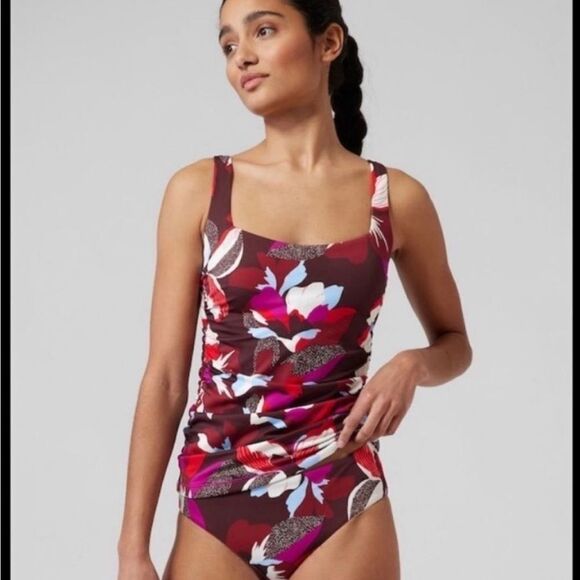 NWT ATHLETA Square Neck Tankini Top Hero Bloom Decadent Chocolate 34 D/DD - Picture 1 of 9